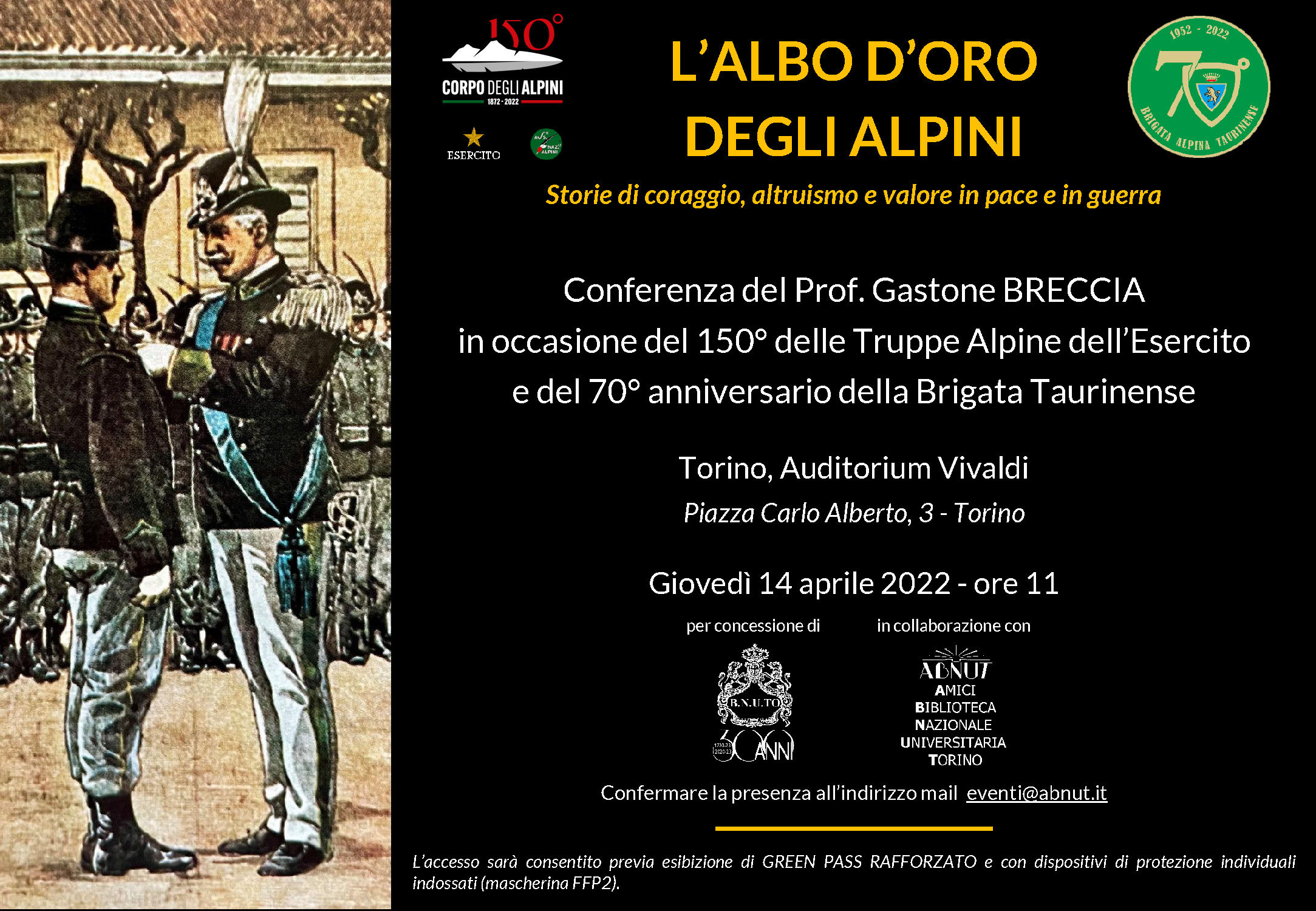 14 aprile 2022 – Invito Albo d’Oro Alpini Taurinense